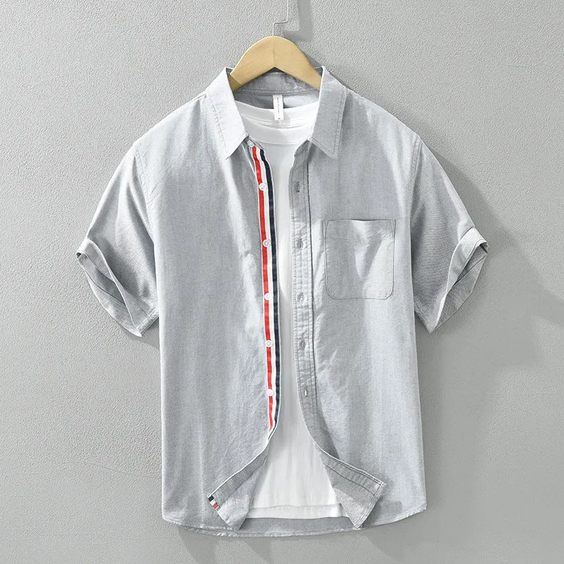 Men's Linen Short Sleeve Shirt &ndash; Striped Placket Summer Style &ndash; White