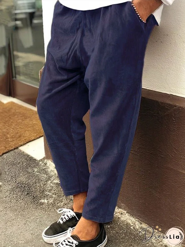Men's Solid Color Crop Straight Leg Corduroy Pants