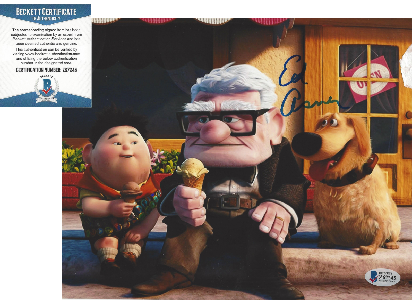 ED ASNER SIGNED 'UP' 8x10 MOVIE Photo Poster painting 2 BECKETT COA CARL FREDRICKSEN ELF ANIMAL