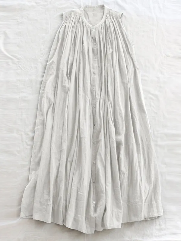 Loose Sleeveless Pleated See-Through Round-Neck Midi Dresses