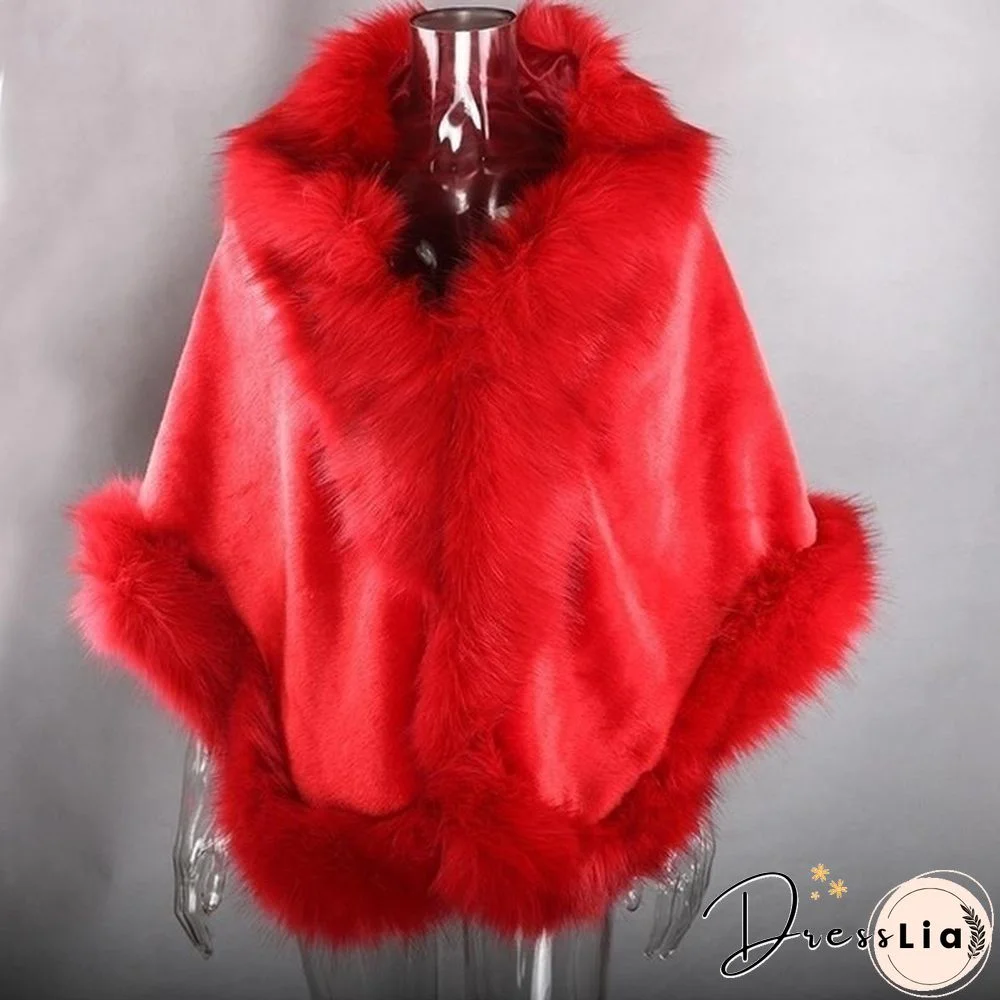 Women Winter Warm Luxury Faux Mink Cashmere Wedding Party Cape Wrap Coat