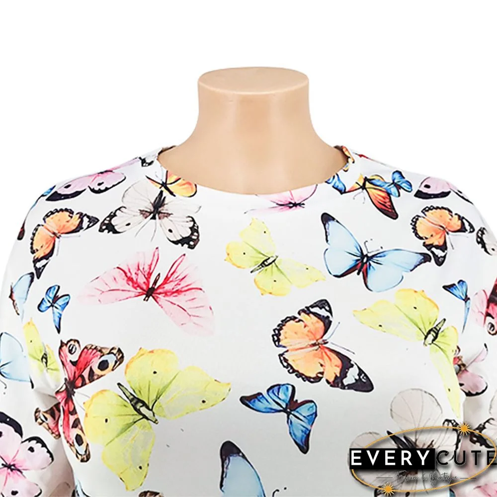 Multicolor Butterfly Print Loungewear Plus Size Set