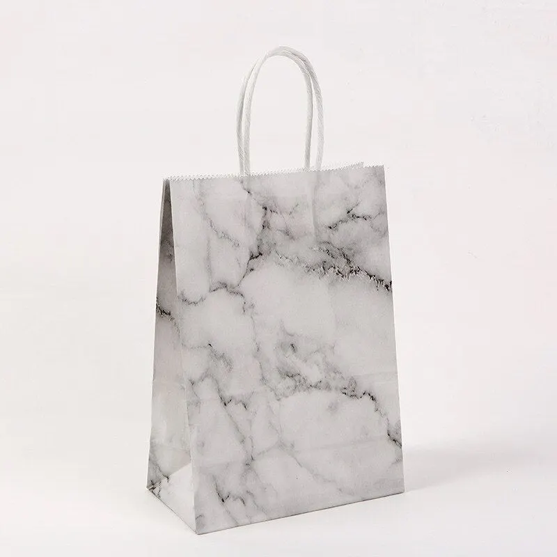5pcs Marble Design Kraft Paper Gift Bag with Handle Birthday Party Packaging Bag Wedding Favors Eid Ramadan Festival Supplies