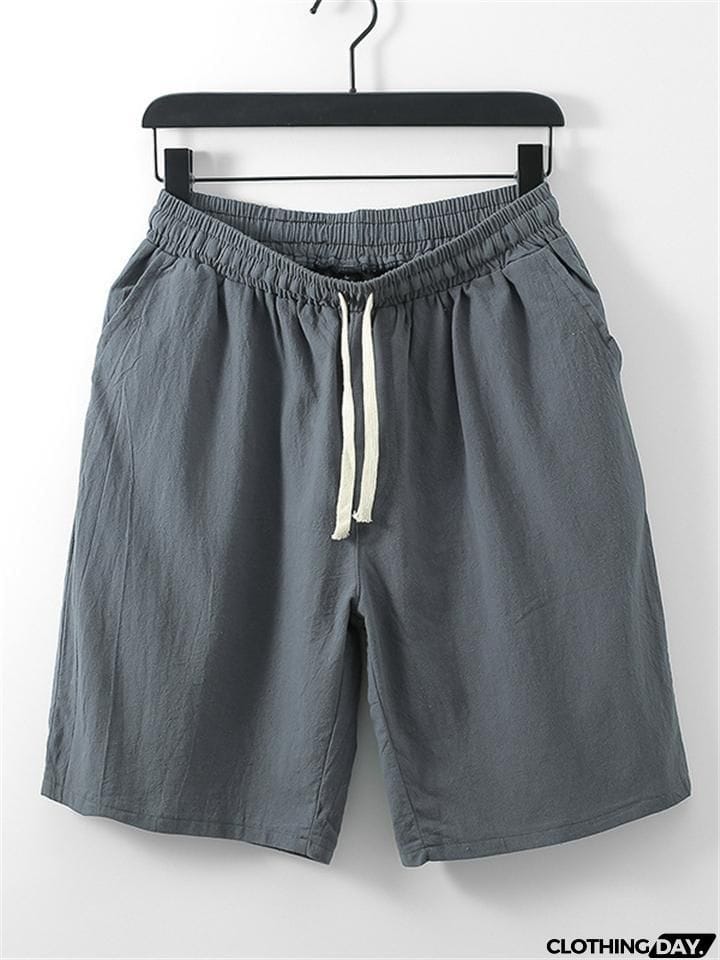 Mens Vintage Loose Linen Casual Short Sleeve T-Shirts+Shorts