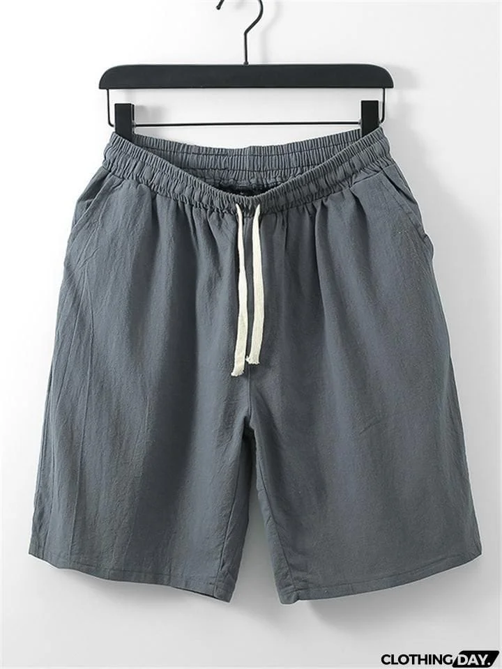 Mens Vintage Loose Linen Casual Short Sleeve T-Shirts+Shorts