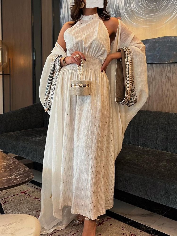 Strapless Elegant Dress and Ethnic Embroidered Tunic Set