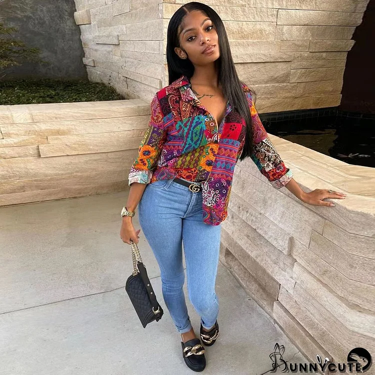 Women's Fashion Casual Print Long Sleeve Shirt