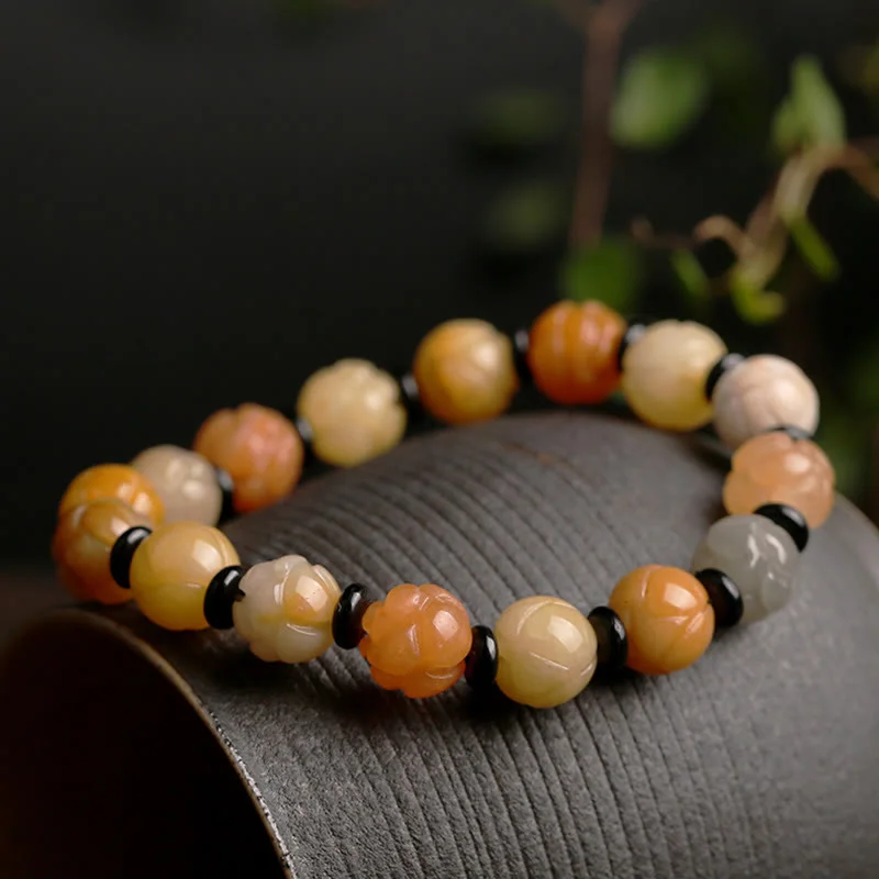 Silk Jade Lotus Wealth Luck Beads Bracelet