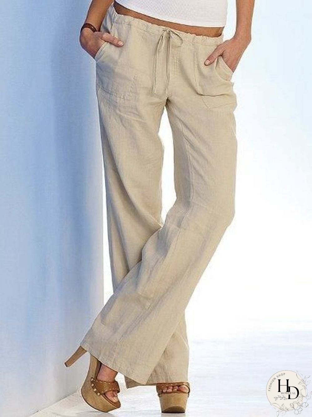 Plain Pockets Plus Size Casual Pants