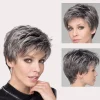Mix Color Gray Short Curly Pixie Cut Synthetic Wig
