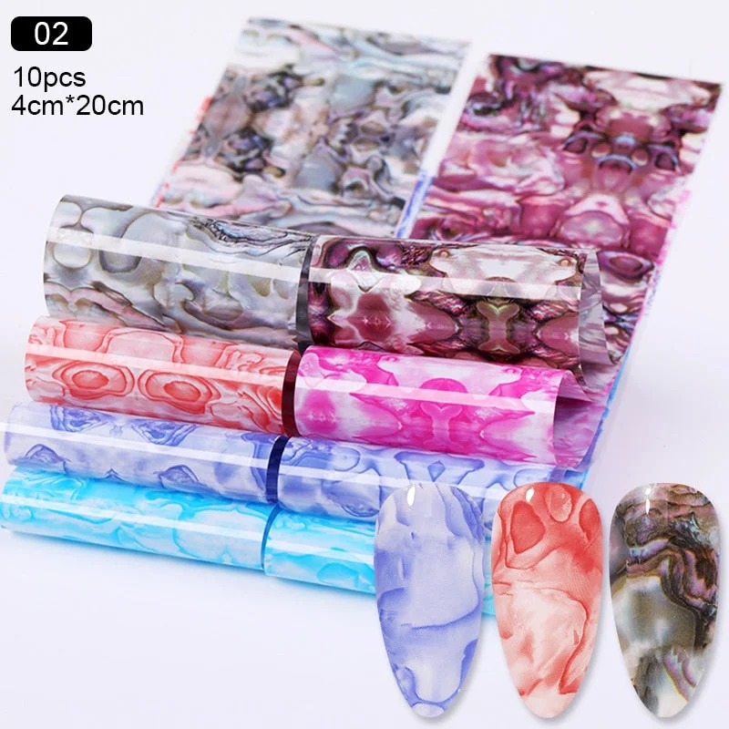 10Pcs/Bag Marble Nail Art Transfer Foil Sticker Flower French Tip Wraps Adhesive Decals Nails Decoration Manicures Accessories-Nail Inspo