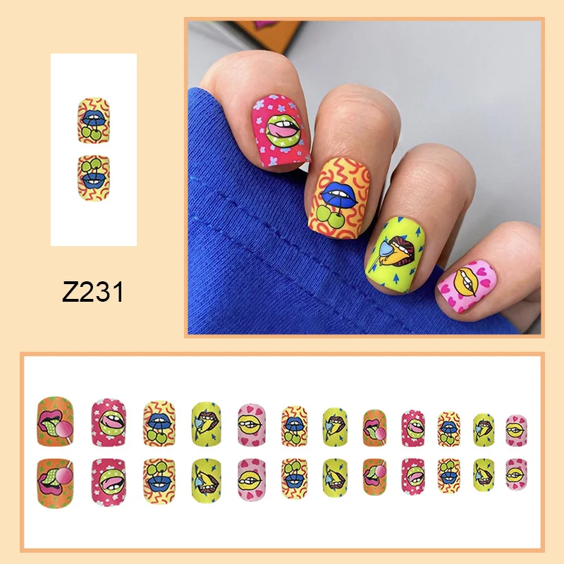 Churchf Churchf Color Lip Lollipop Nail Sweet Cool Fake Nails Retro Wind Fake Nails Wear Fake Nails
