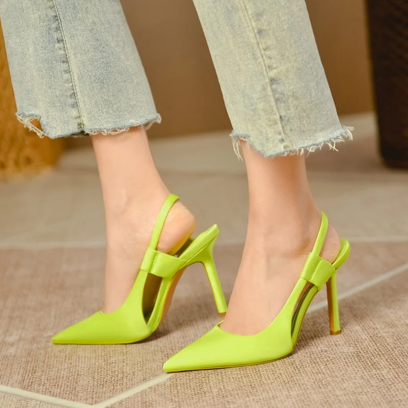 Breakj Breakj Family 2023 Autumn New Silk Satin Blue Sharp Tip Slender High Heel Women's Heel Stumbling Elegant Women's Sandals