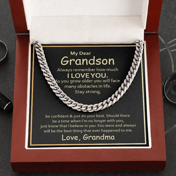 To My Grandson Love, Grandma Cuban Chain Necklace Stainless Steel Necklace Warm Gift