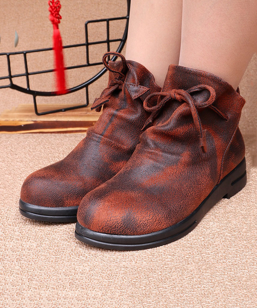 VCSHOES Camel Cotton Fabric Splicing Lace Up Flat Boots