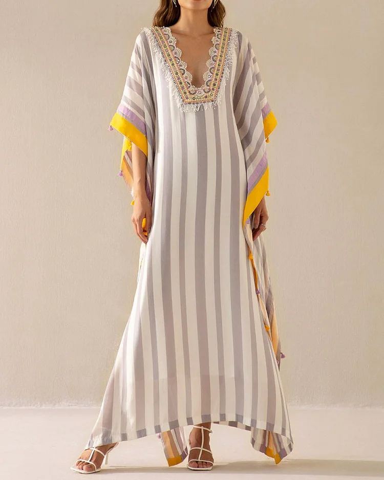 Contrast Stripe V-Neck Kaftan