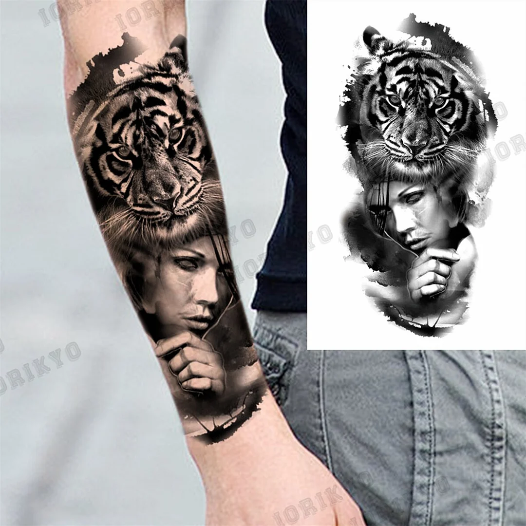 Sdrawing Tiger Skull Wolf Temporary Tattoos For Men Adult Crown Compass Pirate Warrior Fake Tattoo Body Art Decoration Tatoos Paper