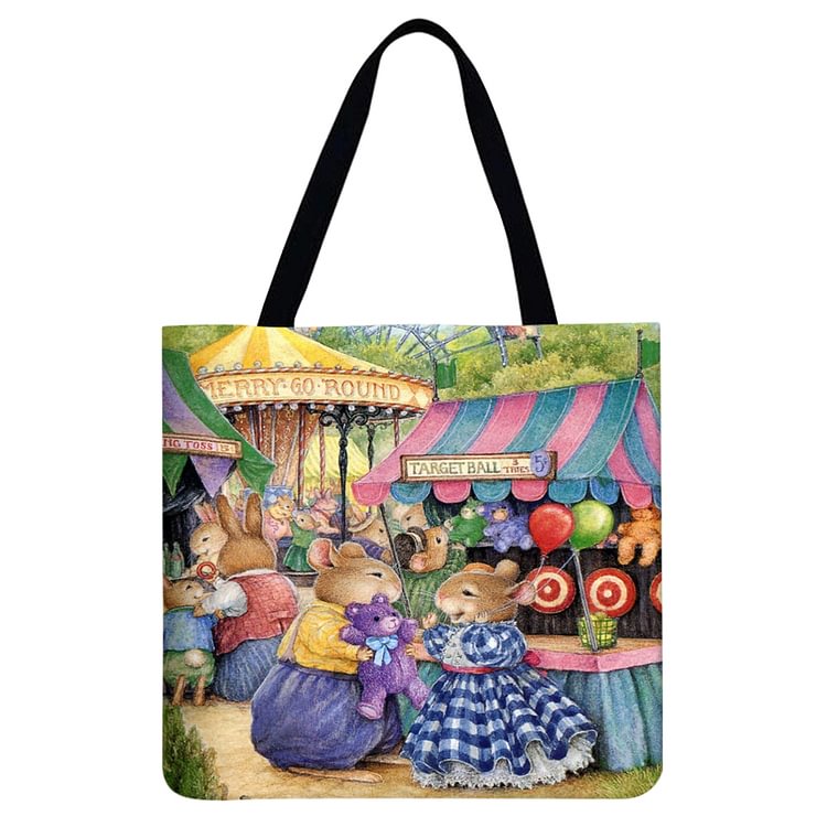 Cartoon Rabbit - Linen Tote Bag