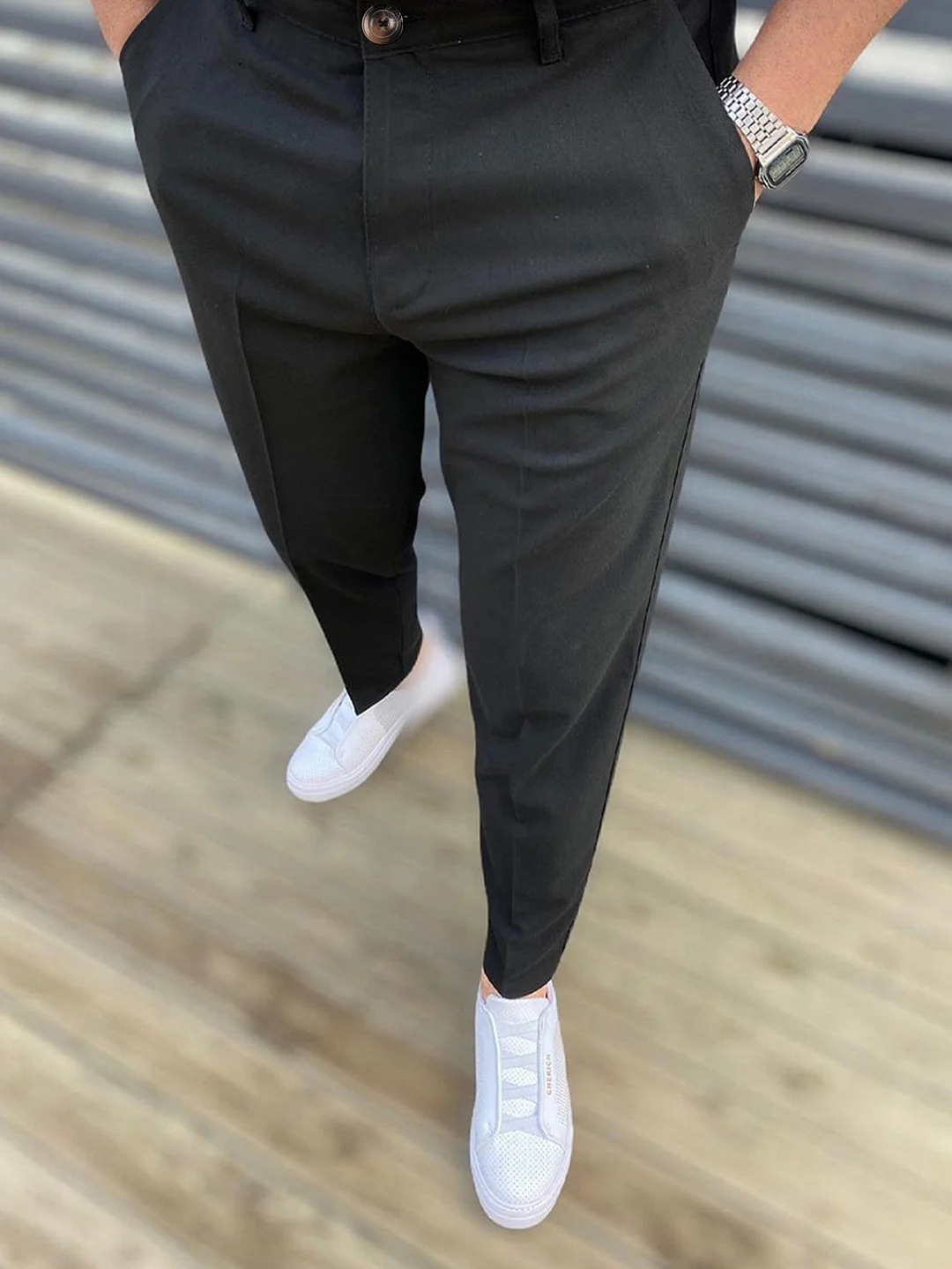Men's Mid-waist Spot Solid Color Micro-elastic Business Chino Pant