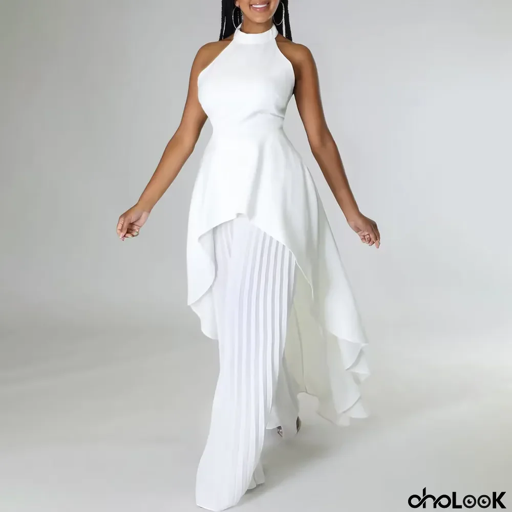 Women Sleeveless Irregular Top and Wide-leg Pants Two-Piece Set