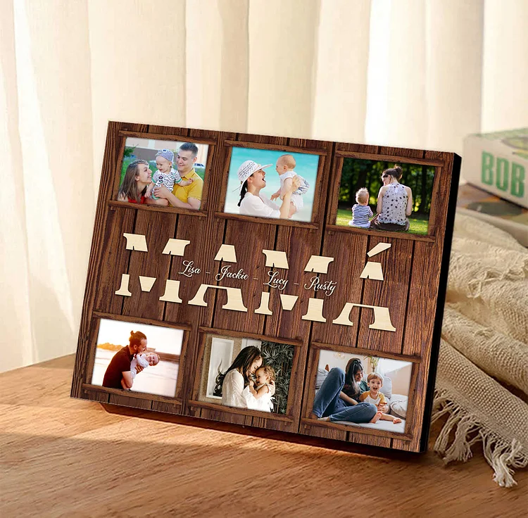 A mi mamá-Lámina marco de madera para mamá personalizado con 1 texto y 6 fotos