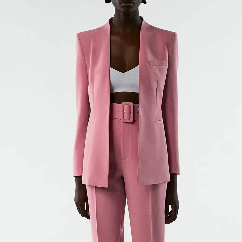 Za Women's With Belt Pant Pink High Waist Harem Pant Female Solid Office Ladies Trousers Purple Pockets Casual Streetwear Summer