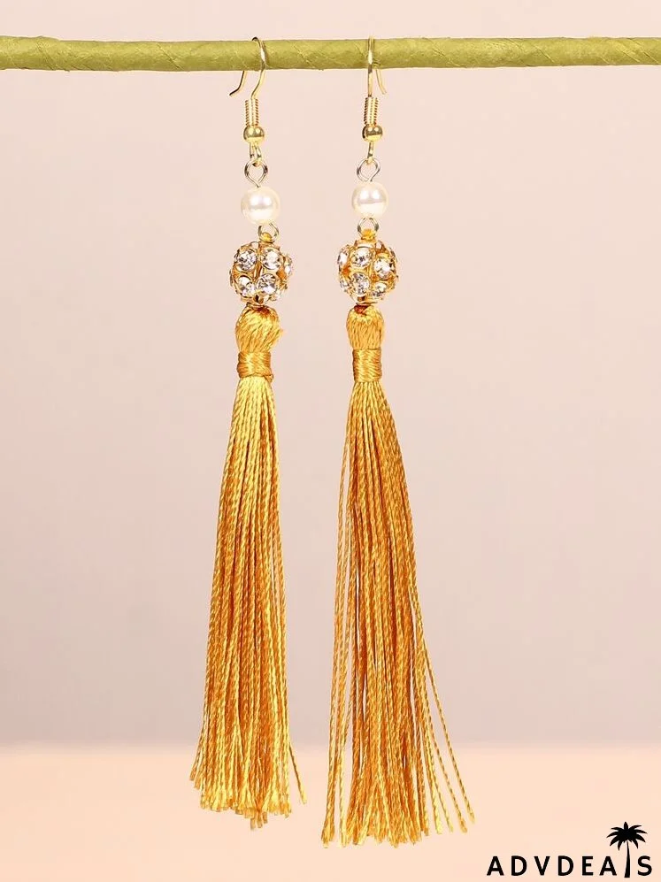 Faux Pearl & Tassel Drop Earrings