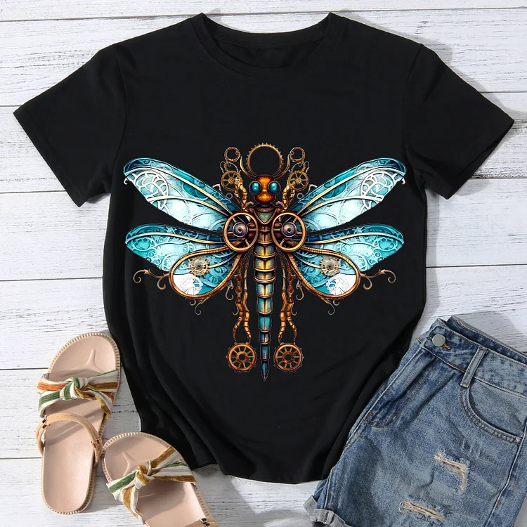 Mechanical Dragonfly Women Round Neck T-shirt - BSTCA0098