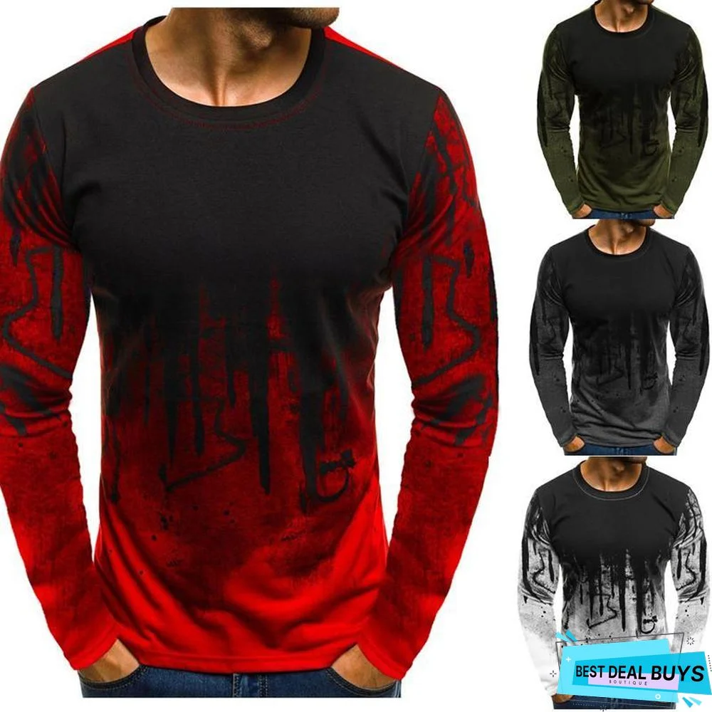 Men Printed Hip-Hop Streetwear Long Sleeve Fitness T-Shirts