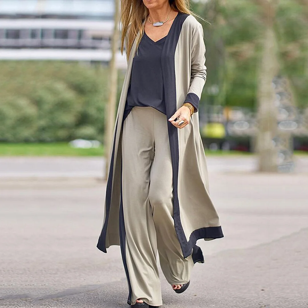 Women's Lounge Sets 3-Piece Sweatsuit Outfits Soft Vest Long Sleeve Open Front Cardigan Top Hight Waist Trouser Pant