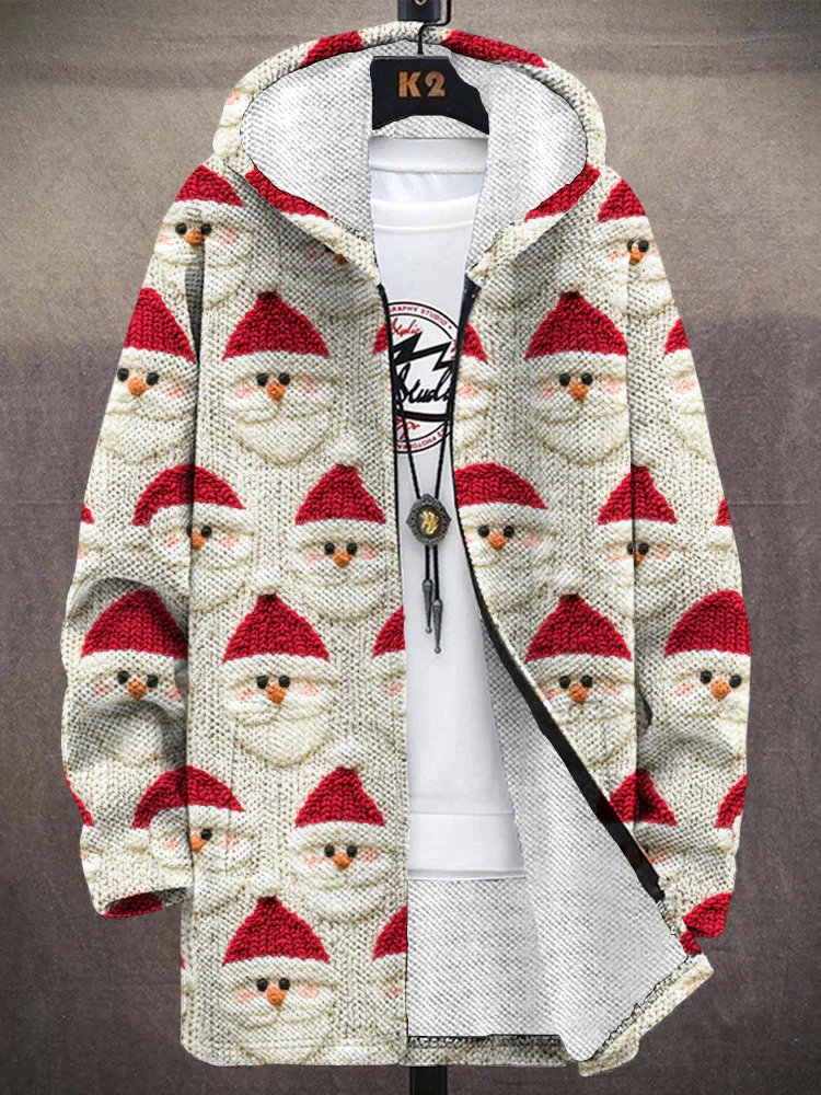 Men's Vintage Christmas Santa Claus Embroidered Cozy Hooded Coat