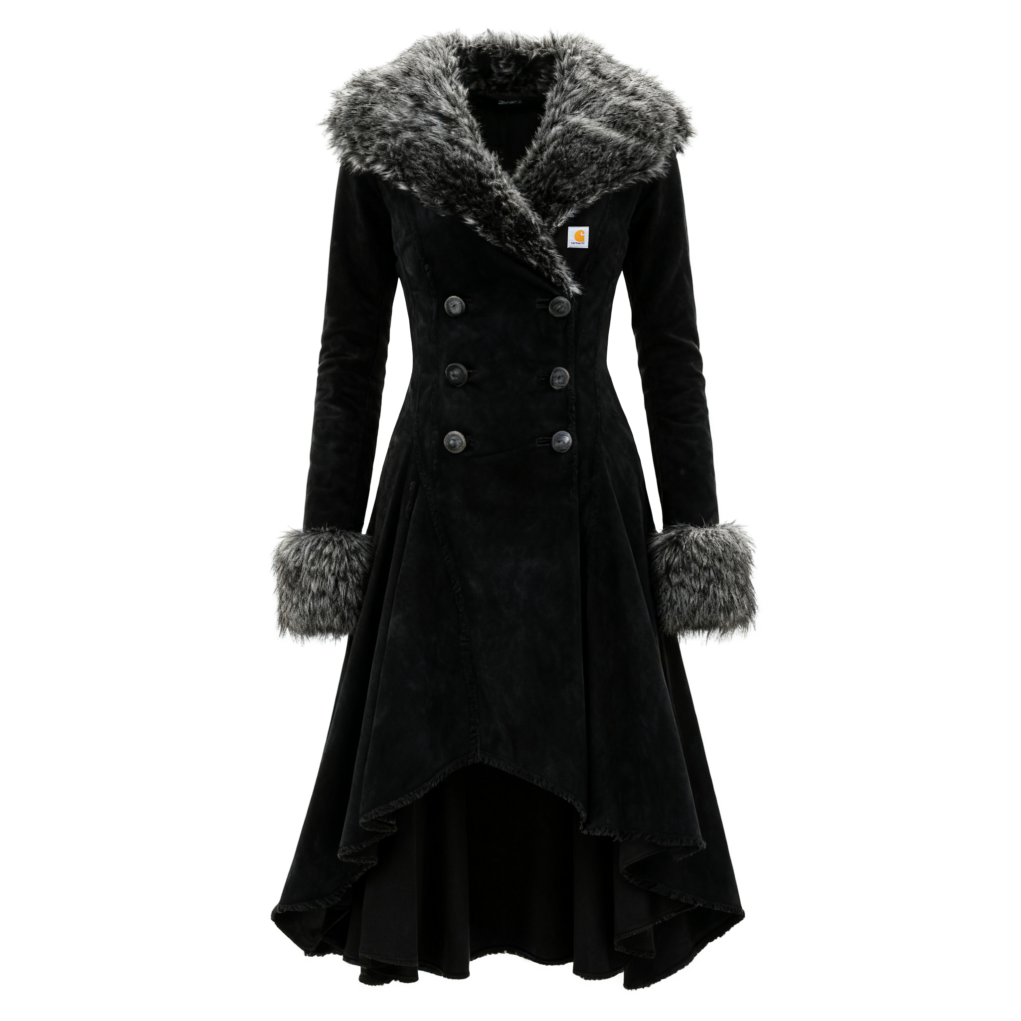 Women's Retro Western Style Suede Mid-Length Coat Fur Collar Lapel Jacket