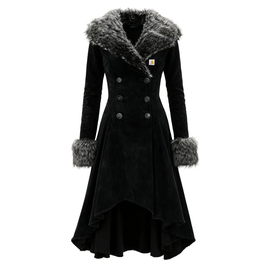 Women's Retro Western Style Suede Mid-Length Coat Fur Collar Lapel Jacket