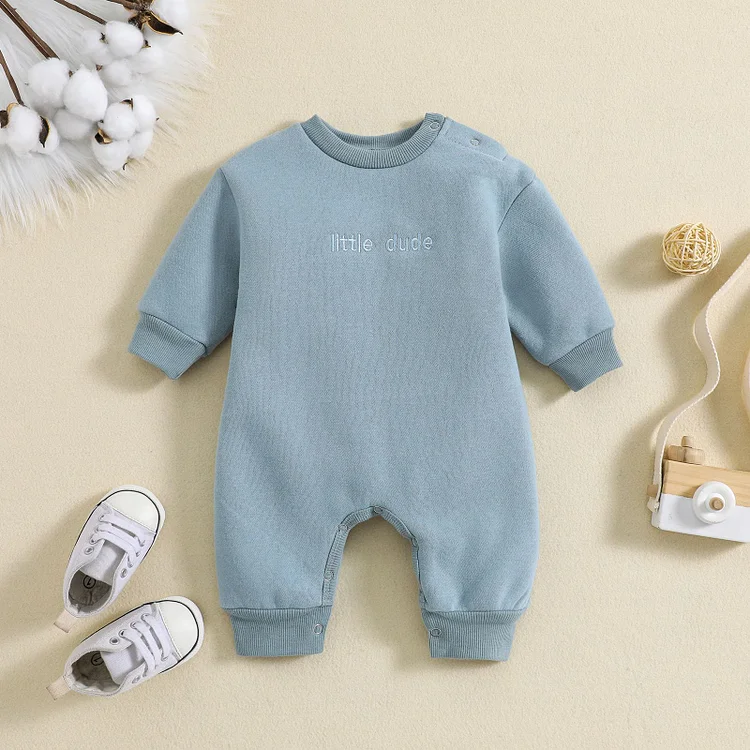 LITTLE DUDE Baby Solid Color Simple Romper