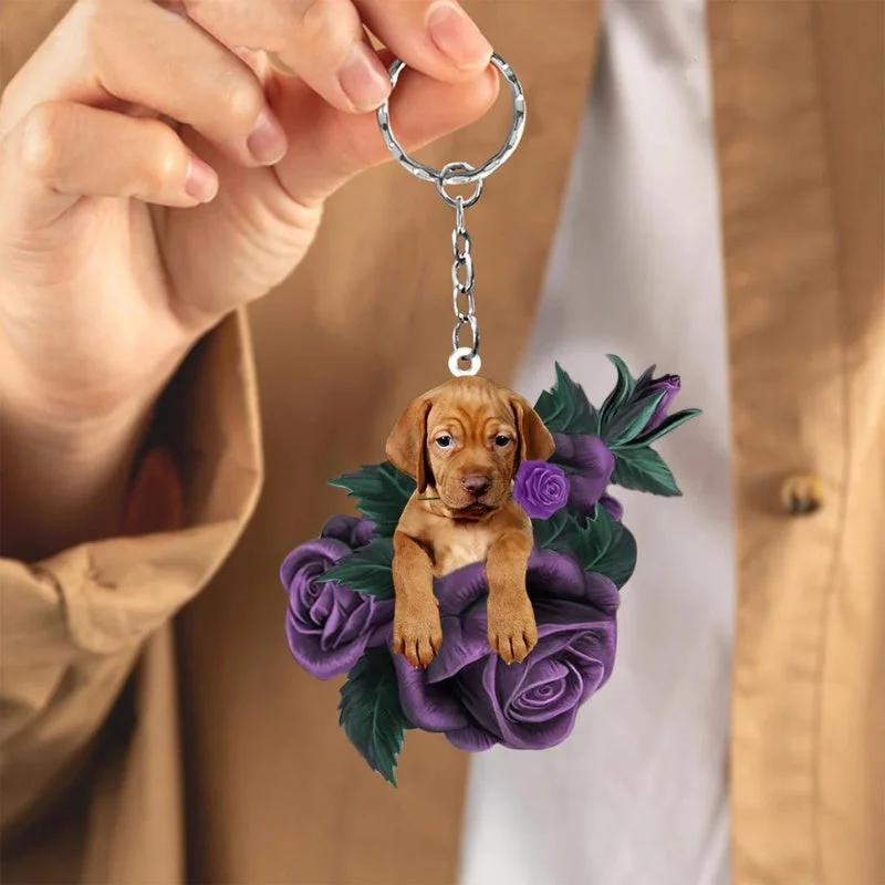 VigorDaily Vizsla In Purple Rose Acrylic Keychain PR080