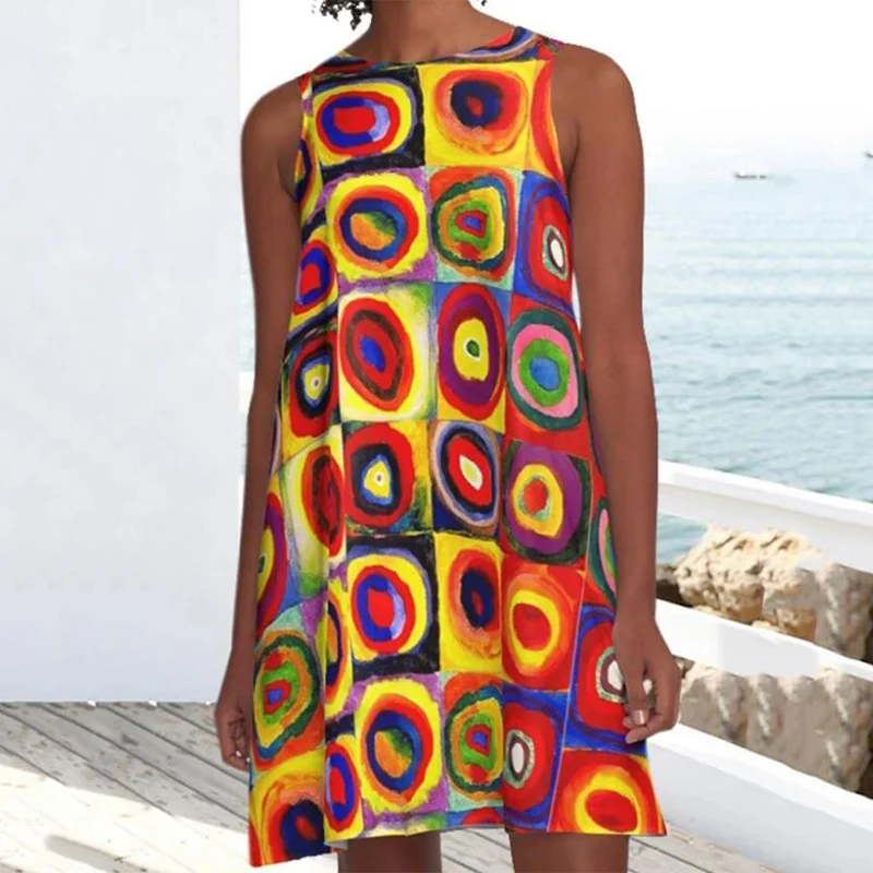 Sleeveless Color Print Loose Dress