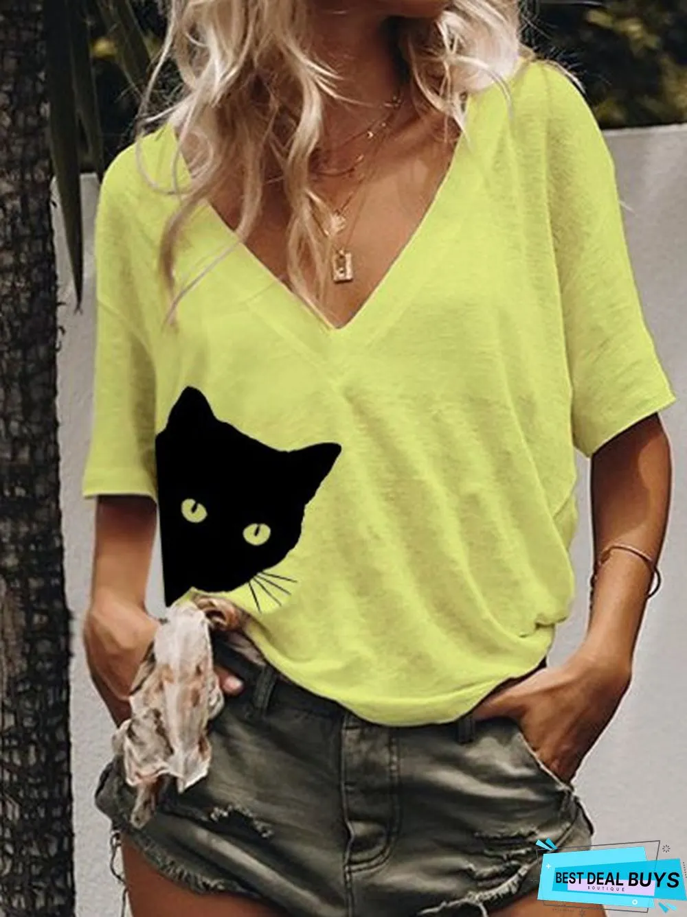 Cats Short Sleeve Floral-Print T-shirt