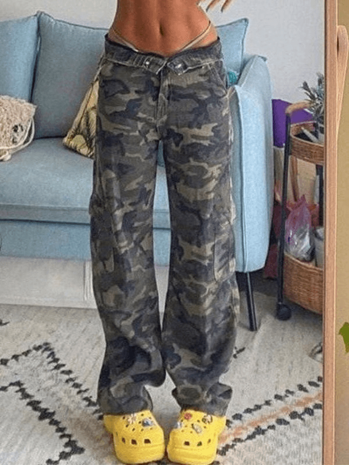 Patchwork Camo Print Cargo Jeans