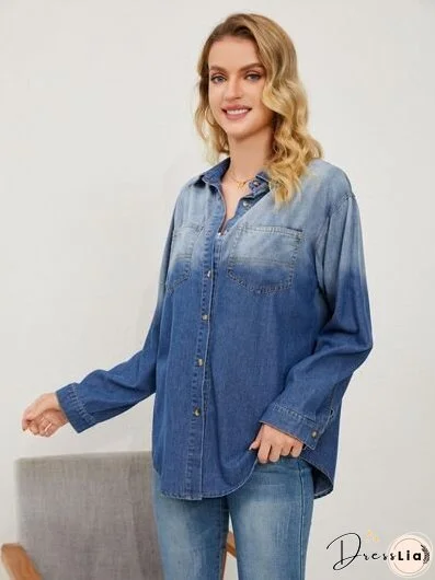 Pocketed Button Up Dropped Shoulder Denim Jakcet