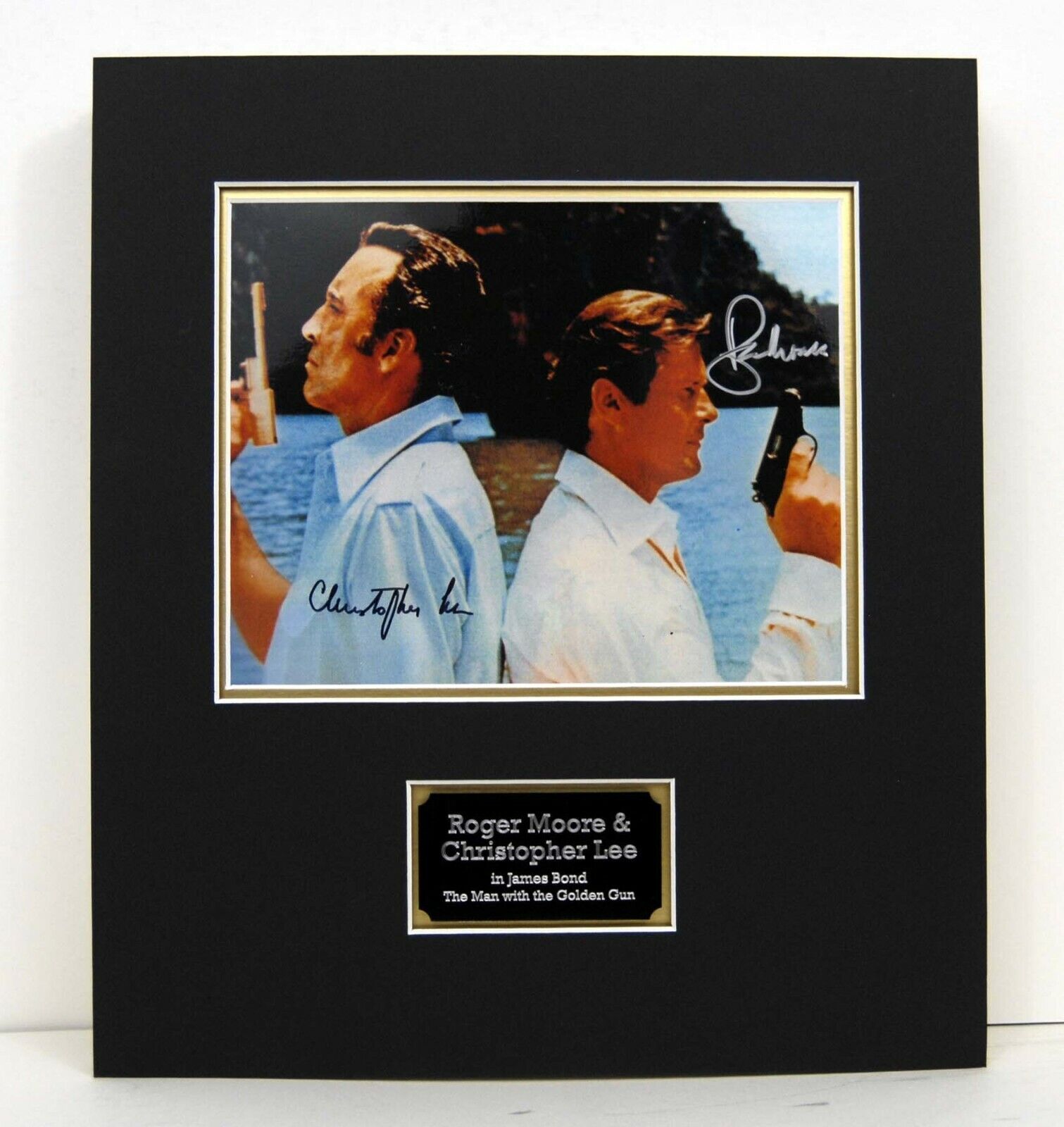 Christopher LEE & Roger MOORE James Bond RARE Signed Mounted Photo Poster painting AFTAL RD COA