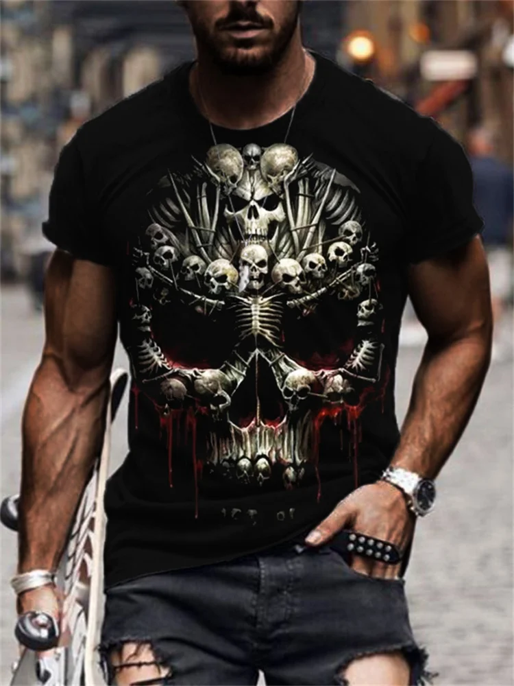 Broswear Men's Bleeding Skeletons Skull Graphic T Shirt