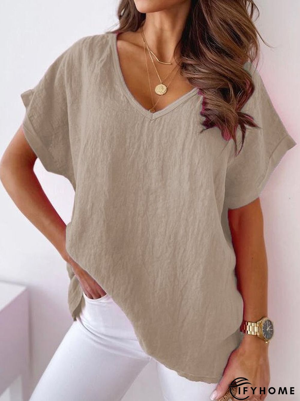 Casual Cotton-Blend Short Sleeve Shirt & Top | IFYHOME