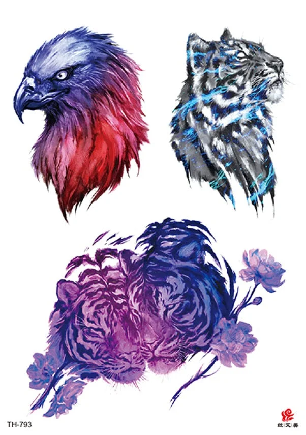 Waterproof Temporary Tattoo Sticker Wolf Crow Bird Forest Tree Black Fake Tatto Flash Tatoo Arm Leg Big Art for Women Men