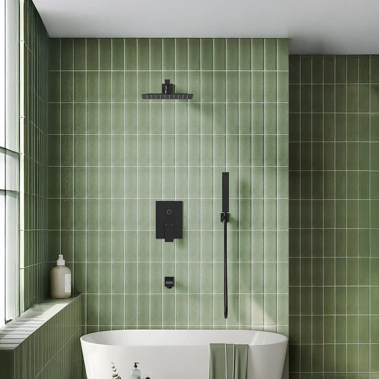 M6603BI-B10BL 10 in. Rain Shower Head System Shower Faucet Combo Set with Bathtub Spout and Handheld Sprayer