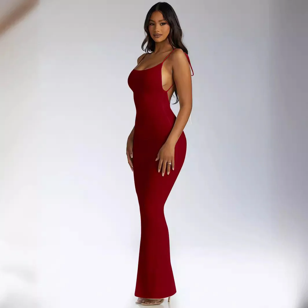 Uveng Uveng Women's 2023 New Pit Sling Big Back Strap Long Slim Temperament Dress