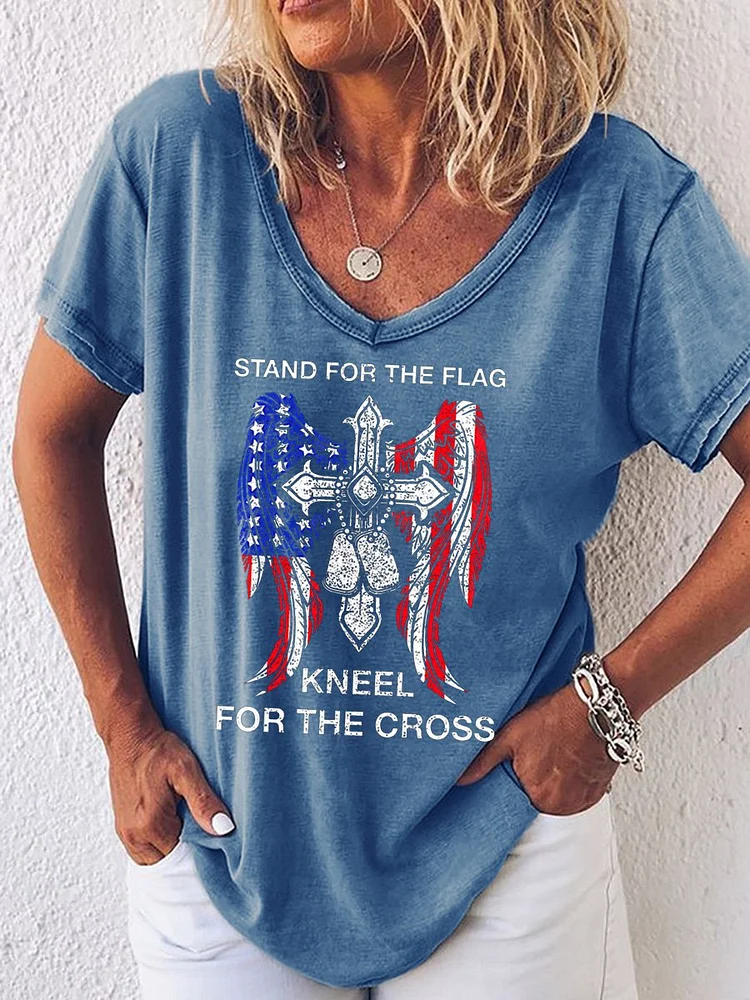 Stand For The Flag Kneel For The Cross Casual Loosen T-Shirt socialshop