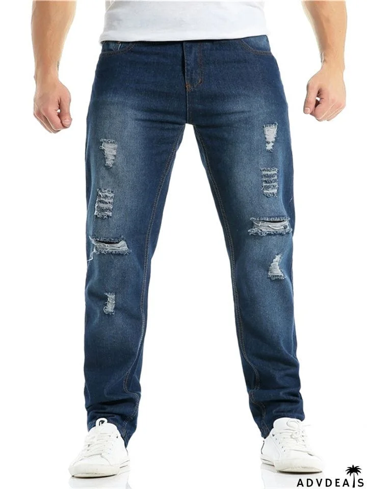 Men's Summer Classic Casual Dark Blue Ripped Jeans