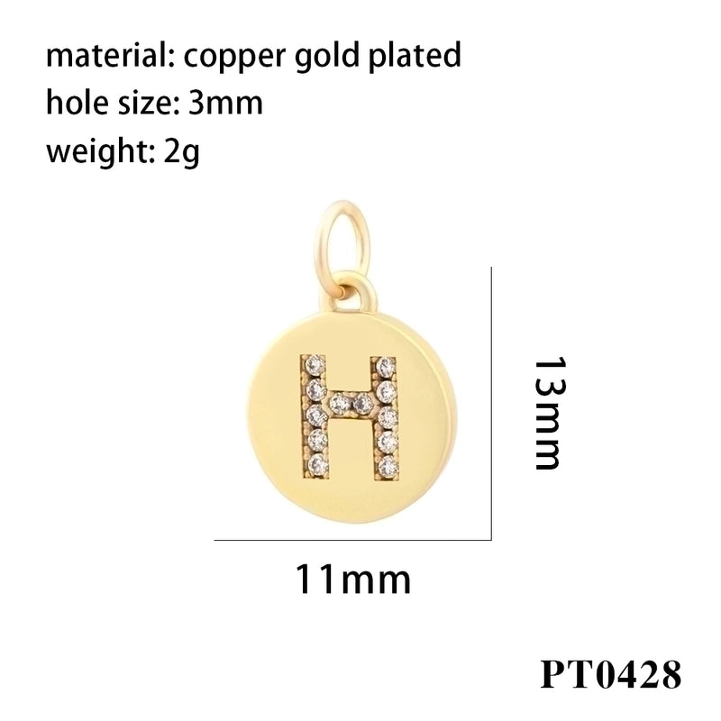 Minimalist Letter Copper Plating Inlay Zircon 18k Gold Plated Charms