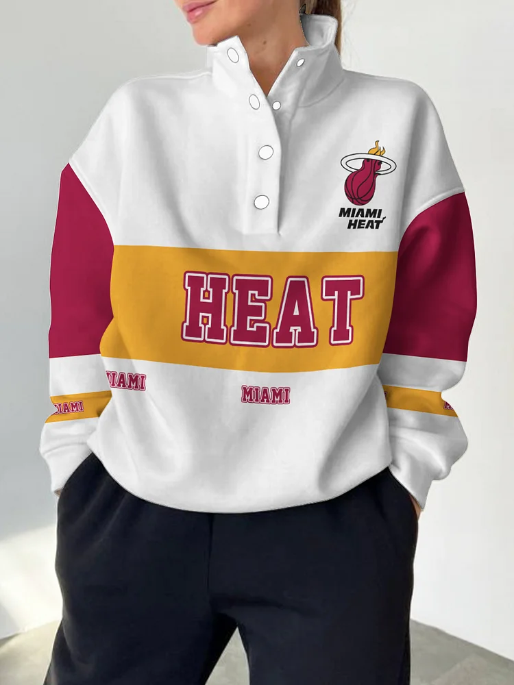 Miami Heat  2025 New Design Casual Snap Mockneck Pullover