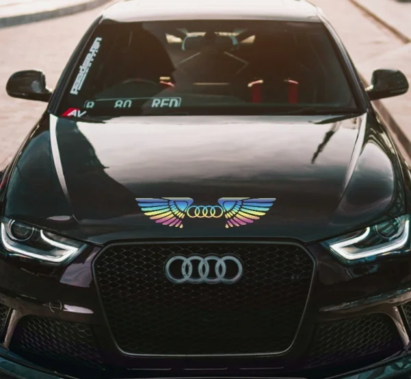 Colorful Luminous Car Logo Wings Rear Window Glass Reflective Sticker